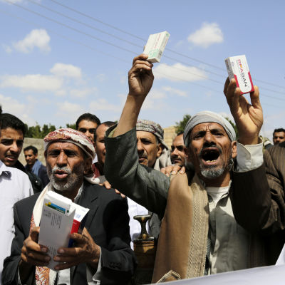 Demonstration mot Saudiarabiens och koalitionens blockad av Jemen.