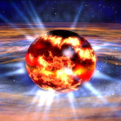 Taiteilijan näkemys neutronitähdestä.
