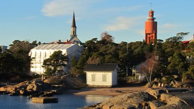Kyrkan, mareografen och vattentornet i Hangö
