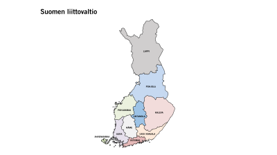 En karta över Finland med delstater. 