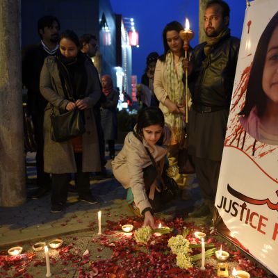 En av protesterna mot polis och myndigheter efter mordet på Zainab i Kasur, Pakistan 11.1.2018.