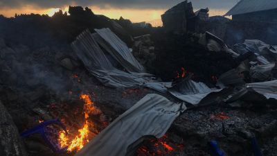 Aska i utkanterna av Goma efter vulkanutbrott 23.5.2021