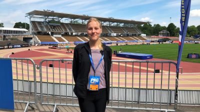 Viola Westling framför Paavo Nurmi stadion inför Paavo Nurmi Games.