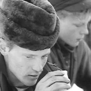 Metsätyömies kahvitauolla 1966.