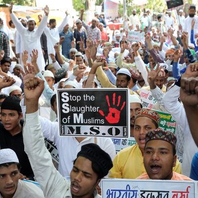 Indiska  muslimer har protesterat både mot Burmas och sin egen regering som villa utvisa rohingyer
