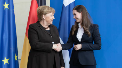 Tysklands förbundskansler Angela Merkel och Finlands statsminister Sanna Marin