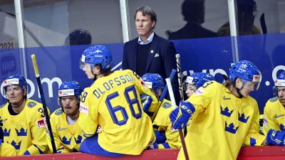 Tre Kronors förbundskapten Johan Garpenlöv coachar sitt lag i en match.