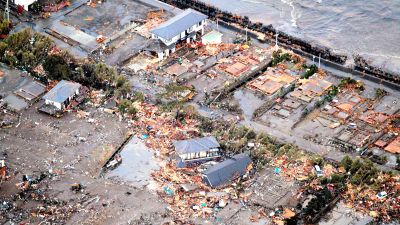 Förstörda hus nära Iwaki efter tsunamin i Japan 11.3.2011