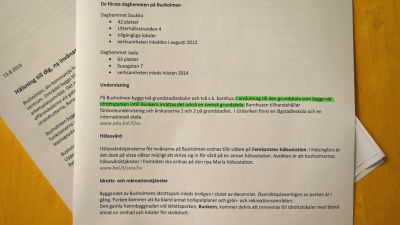 Invånarbrev som lovar lågstadieundervisning på Busholmen.