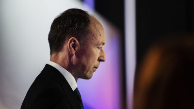 Perussuomalaisten puheenjohtaja Jussi Halla-aho osallistui Pasilassa Ylen kuntavaalitenttiin 18. toukokuuta.