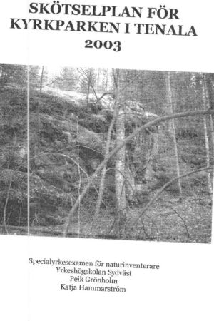Länsstyrelsens fredningsbeslut från 1990 berättar vad som är tillåtet och förbjudet på Kyrkparkens naturskyddsområde. Reglerna är allmänna och rätt strikta. Noggrannare instruktioner för skötseln av området finns i skötselplanen som är från 2003. Den berättar till exempel i hurdana fall träd får fällas Skannat pärmblad av skötselplan för Kyrkparkens naturskyddsområde i Tenala, Raseborg. Text och otydligt skogsfoto.