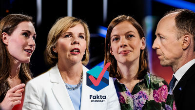 Sanna Marin, Anna-Maja Henriksson, Li Andersson och Jussi Halla-Aho i debatt
