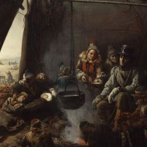 Biardin maalaus nuoresta Orléansin herttuasta Louis Philippestä saamelaiskodassa 1795, valo lankeaa komsiossa nukkuvaan lapseen (yksityiskohta) Biardin maalaus Nuori Orléansin prinssi Louis Philippe saamelaiskodassa 1795, valo lankeaa komsiossa nukkuvaan lapseen. (yksityiskohta)