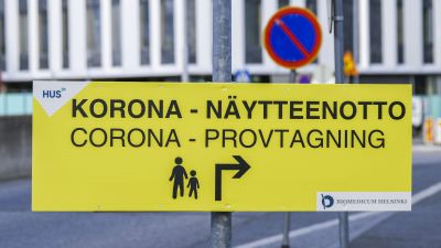 Skylt med texten "coronaprovtagning".