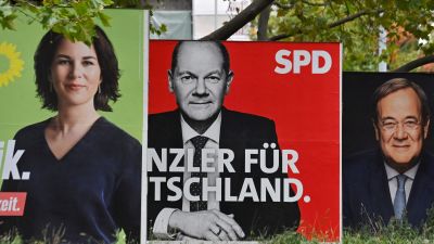Valkampanj i Tyskland. Annalena Baerbock, Olaf Scholz, Armin Laschet