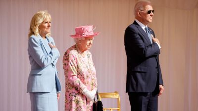 Jill Biden, drottning Elisabeth och Joe Biden på Windsor Castle 13.6.2020