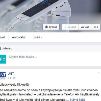Kuvassa kuvakaappaus JNT:n Facebook-sivulta.