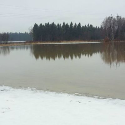 Vantaanjoki tulvii pellolle Riihimäen Arolammilla