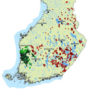 Euroopan- (vihreä) ja kanadanmajavan (punainen) levinneisyys. Euroopan- ja kanadanmajavan levinneisyyskartta