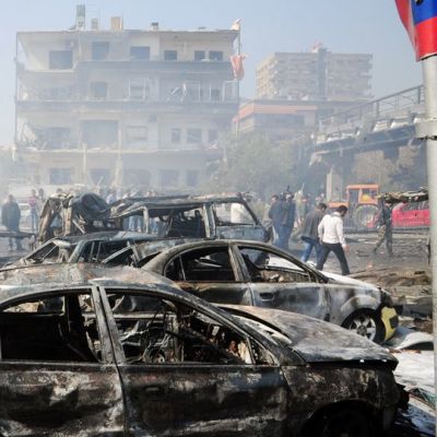 Autopommin aiheuttamaa tuhoa Syyrian Damaskoksessa.
