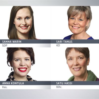 Sanna Marin, Sari Tanus, Anna Kontula ja Satu Hassi