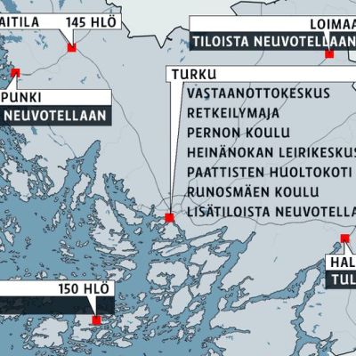 Turvapaikanhakijoiden hätämajoituspaikat Varsinais-Suomessa 25.9.2105.