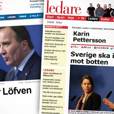 Kuvakaappaukset AftonBladetin ja Expressenin sivuilta.
