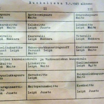 Koulun ruokalista 60-luvulta
