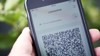 coronapass i danmark, på bilden en telefon med QR-kod.