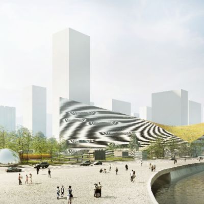 Nanging Sino-Finnish Center Architecture Design Competition -arkkitehtikilpailun ehdotus suomalais-kiinalaiseksi keskukseksi Nangingiin.