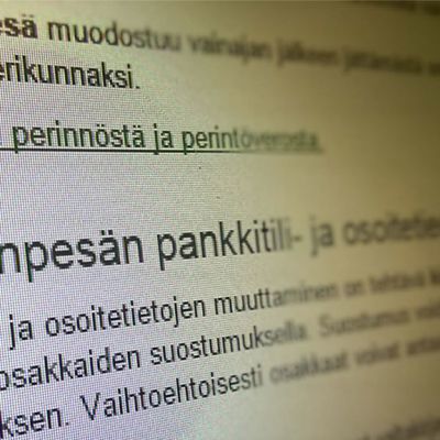 Lähikuva verottajan sivulta, aiheena kuolinpesä .