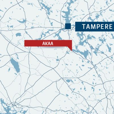 Kartta jossa Akaa ja Tampere