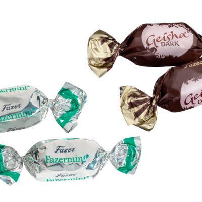 Fazermint ja Geisha Dark-konvehteja.