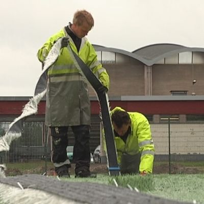 Keinonurmen asentaminen.