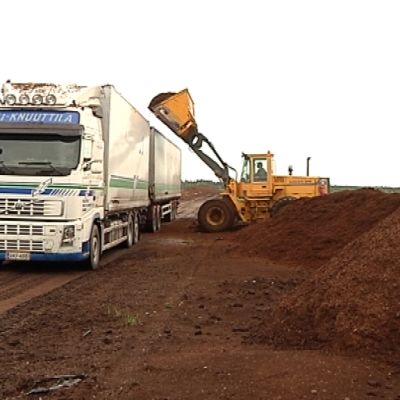 Peat is loaded onto a lorry.