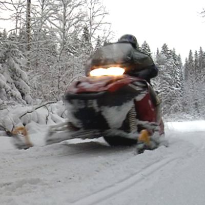 Moottorikelkkailija ajaa kelkkareitillä