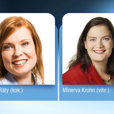 Helsingin apulaiskaupunginjohtajaehdokkaat Laura Räty (kok.) ja Minerva Krohn (vihr.)