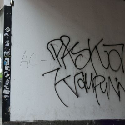 Valkealinnan talon seinäkirjoitus paskakaupunni.