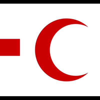 Punaisen Ristin ja Punaisen Puolikuun logoista tehty grafiikka.