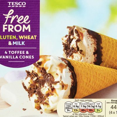 Tesco Free From -tuotesarjan Toffee & Vanilja -jäätelötuutteja.