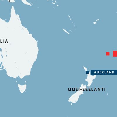 Kartta. Maanjäristys iski noin tuhat kilometriä Uuden-Seelannin Pohjoissaaresta koilliseen.