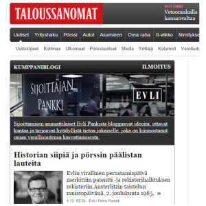 Kuvakaappaus Taloussanomien verkkosivulta.