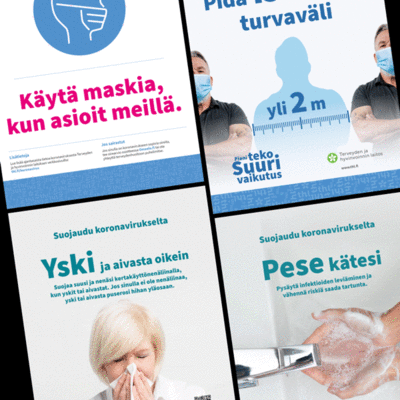 Neljä THL:än koronajulistetta.