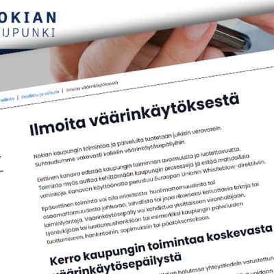Kuvakaappaus Nokian kaupungin verkkosivuilta