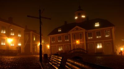 gamla rådhuset i borgå i dimma