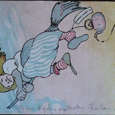 noita-aiheinen pääsiäiskortti vuodelta 1919