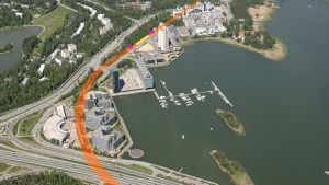 Den nya metrosträckningen passerar Kägeludden (på bilden) och Otnäs.