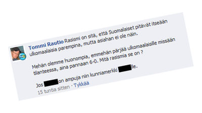 Sannfinländaren Tommi Rautios Facebookkommentar om pizzeriamordet i Uleåborg.