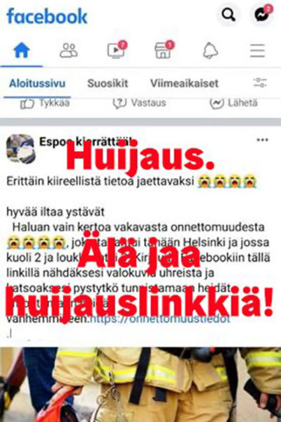 Skärmdump av ett falsifierat Facebookinlägg.