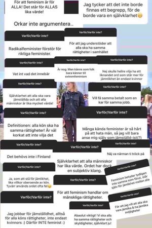 Så här såg det ut när Yle X3M Guld:s följare debatterade feminism. Några svar från Yle X3M Guld. Exempel på svaren finns också ovan i textens faktaruta.